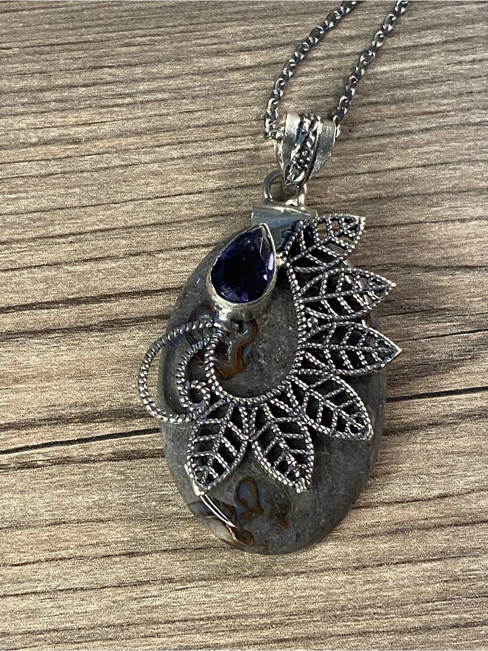 Coffee Bean Jasper Amethyst & Silver Pendant